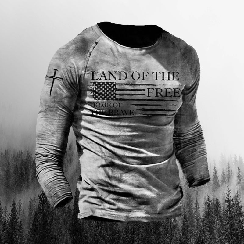 Men's Outdoor Land Of The Free Patriotic Print Long Sleeve