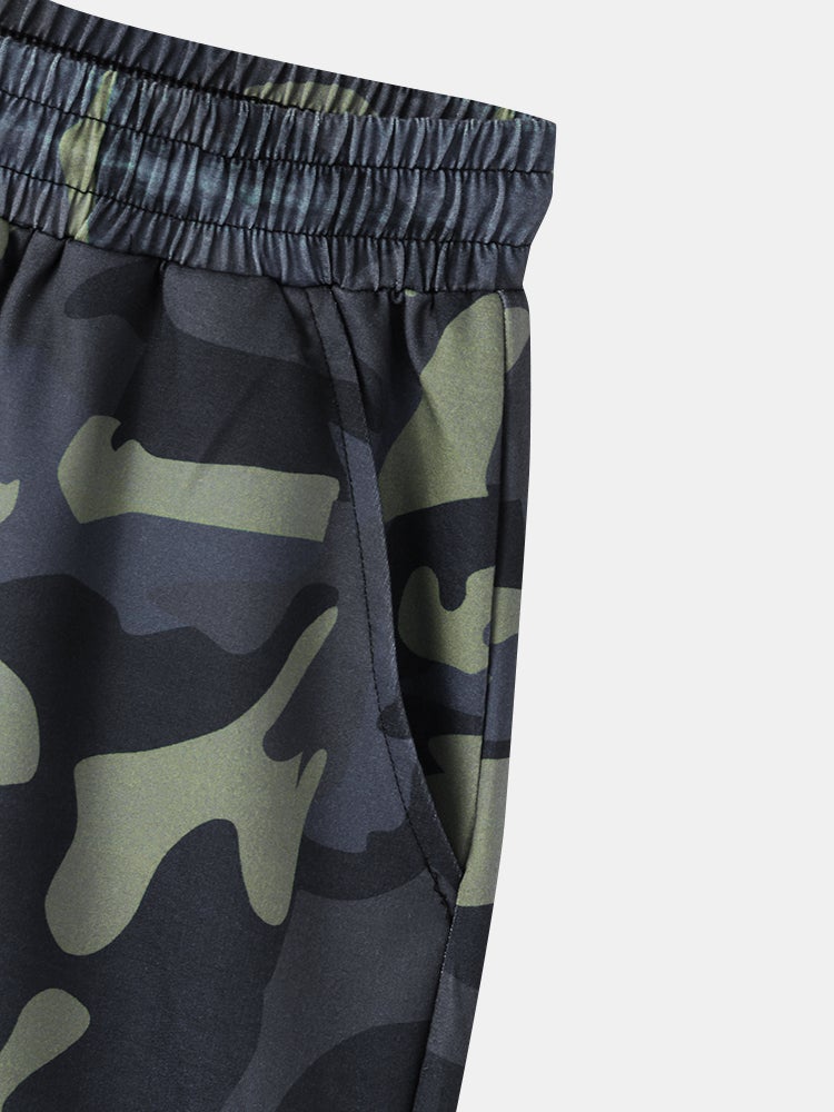 Mens Camo & Patchwork Print Breathable Casual Two Pieces Suits SKUF52008