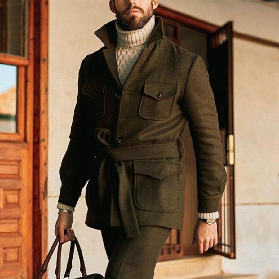 Men's Casual Solid Color Pocket Jacket As shown S