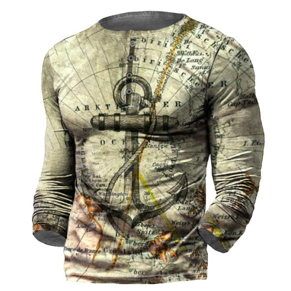 Men's outdoor nautical print long-sleeved Shirt