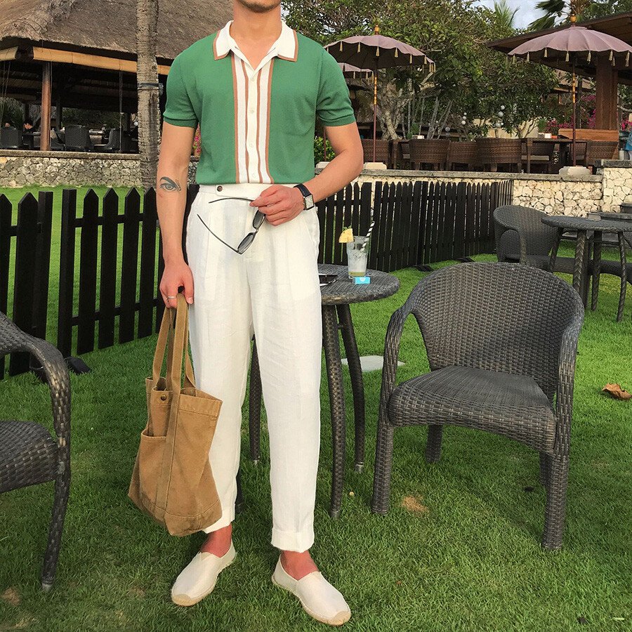 Men's Casual Striped Colorblock Short Sleeve Knit T-Shirt Black 2XL