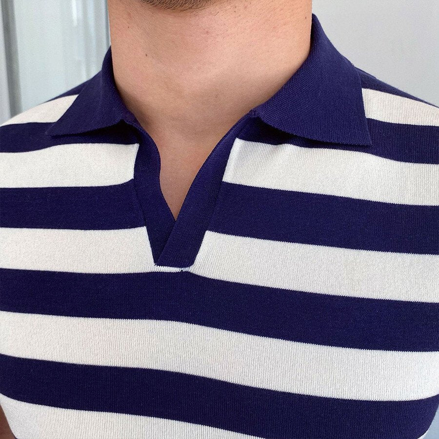 Men's Casual Striped Short Sleeve Knit T-Shirt