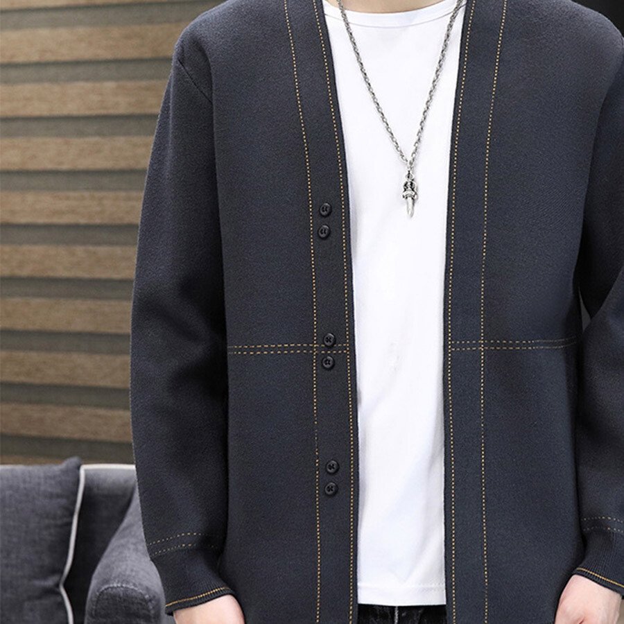 Men's Casual Knitted Cardigan Top Black XL