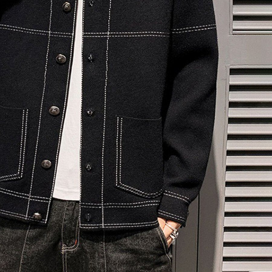 Men's Casual Knitted Cardigan Top Black XL