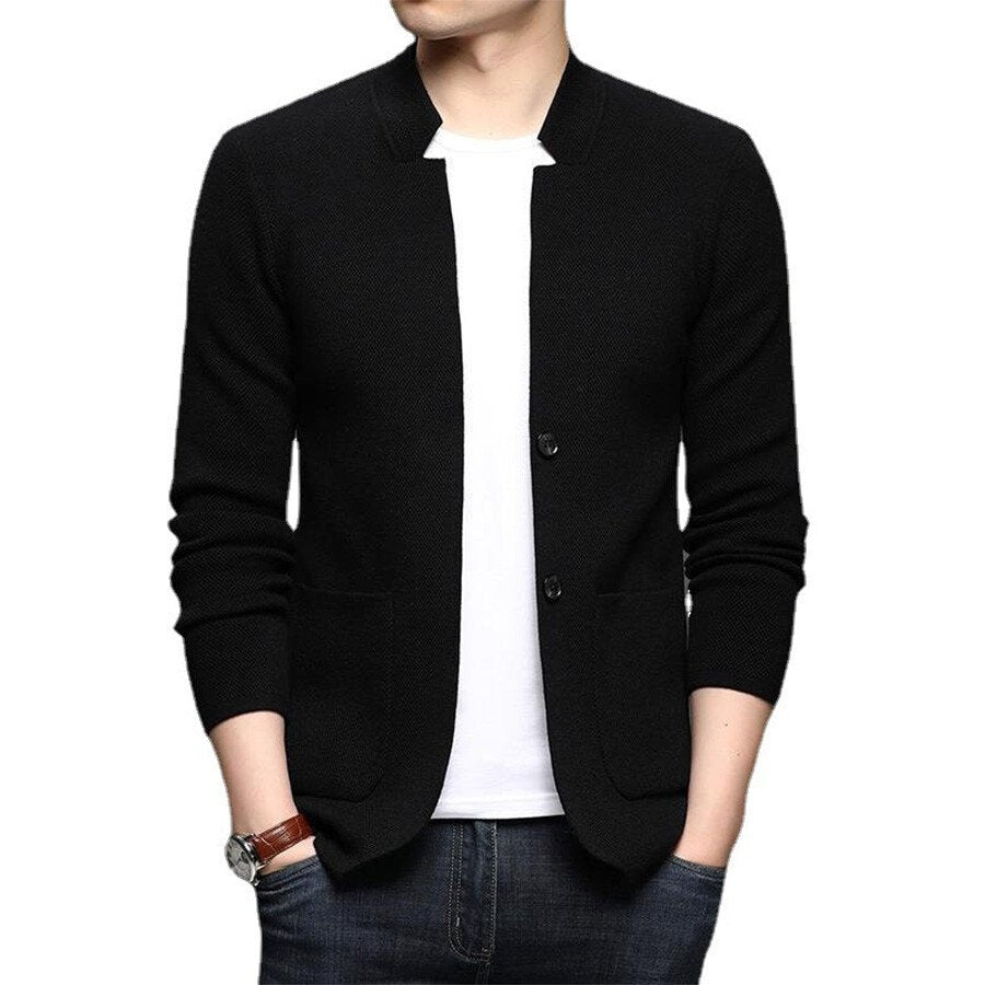 Men's Casual Knitted Cardigan Top Black 2XL