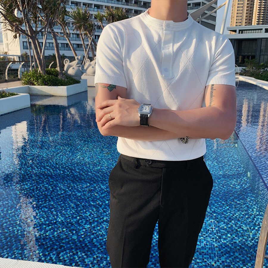 Men's Solid Color Short-Sleeved Sweater T-Shirt Green XL