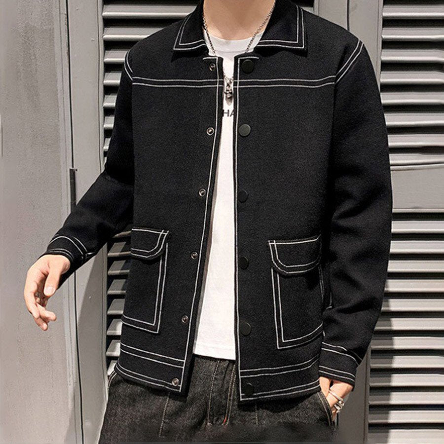 Men's Casual Knitted Cardigan Top Black L