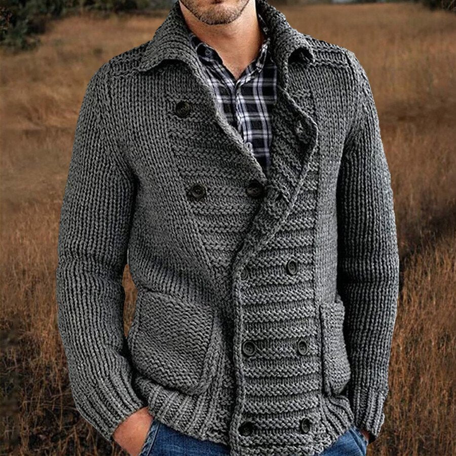 Men's Casual Solid Color Sweater Cardigan Jacket Grey XL