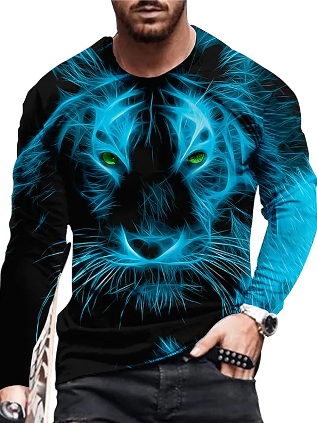 Men's 3D Abstract Print T-Shirt Blue S