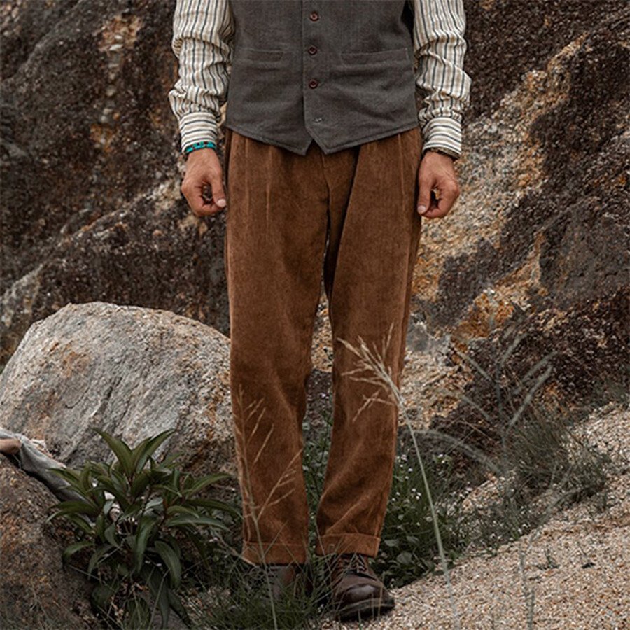 Men's Casual Loose Corduroy Trousers-Artgown.com Brown XL