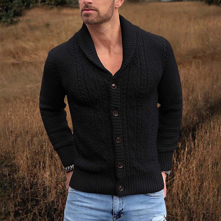 Men's Casual Solid Color Sweater Cardigan Jacket Brown L