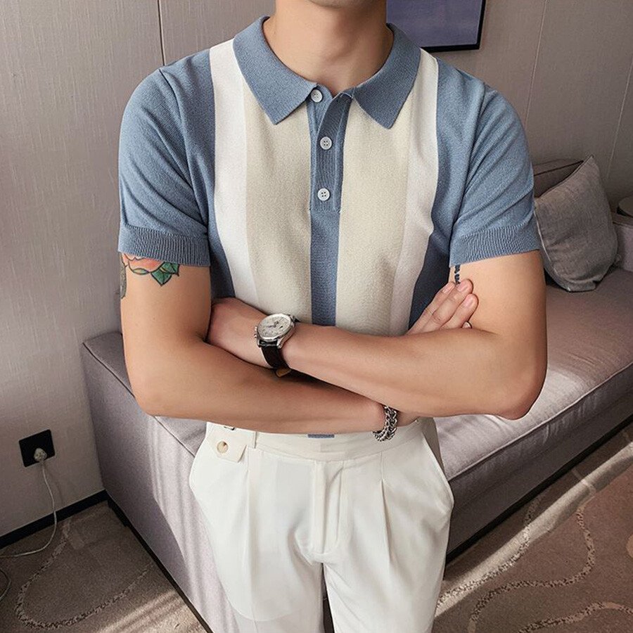 Men's Colorblock Short Sleeve Knit T-Shirt Blue L