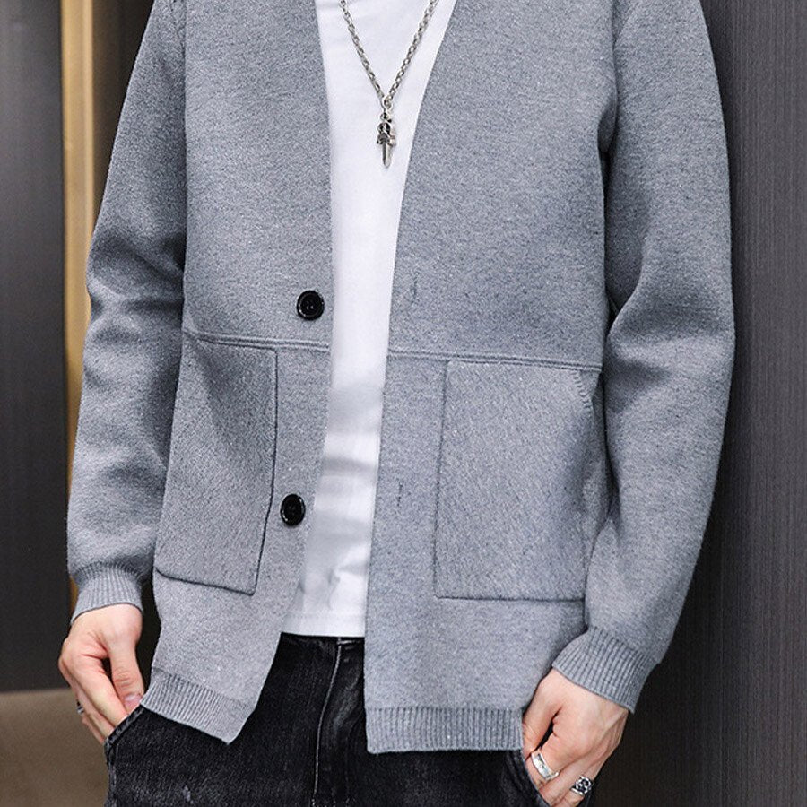 Men's Casual Knitted Cardigan Top Black 2XL