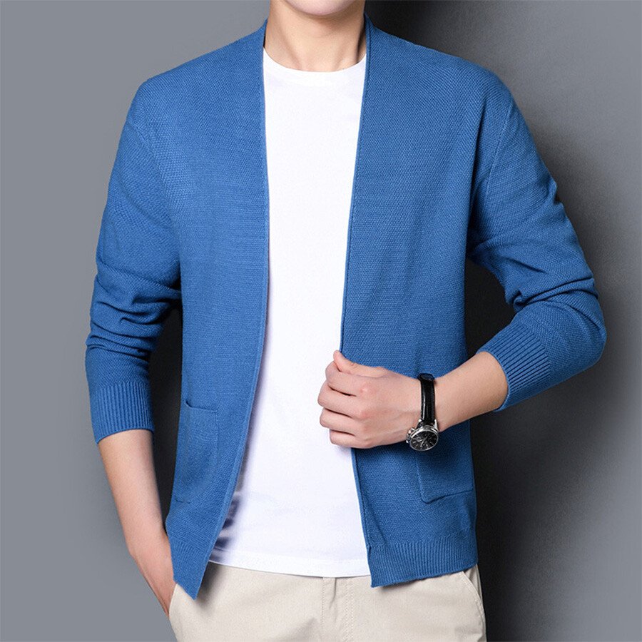 Men's Casual Knitted Cardigan Top Black 2XL