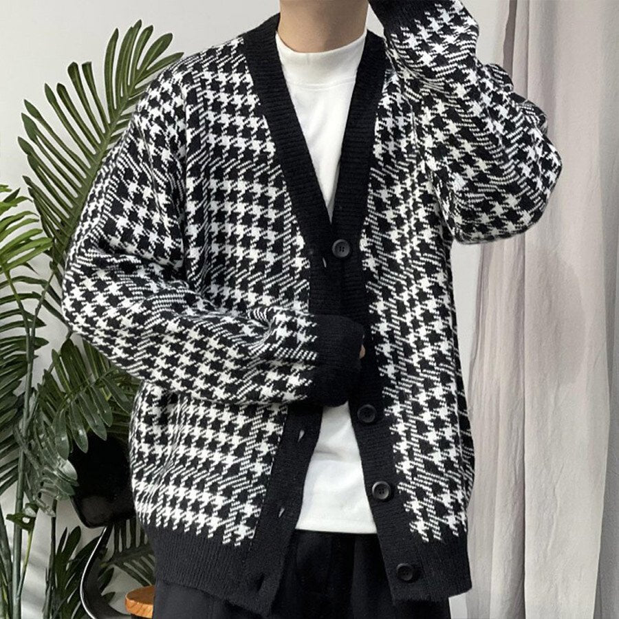 Men's Casual Knitted Cardigan Top Black L