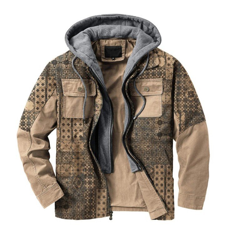 Men's ethnic pattern casual fake two-piece long-sleeved jacket