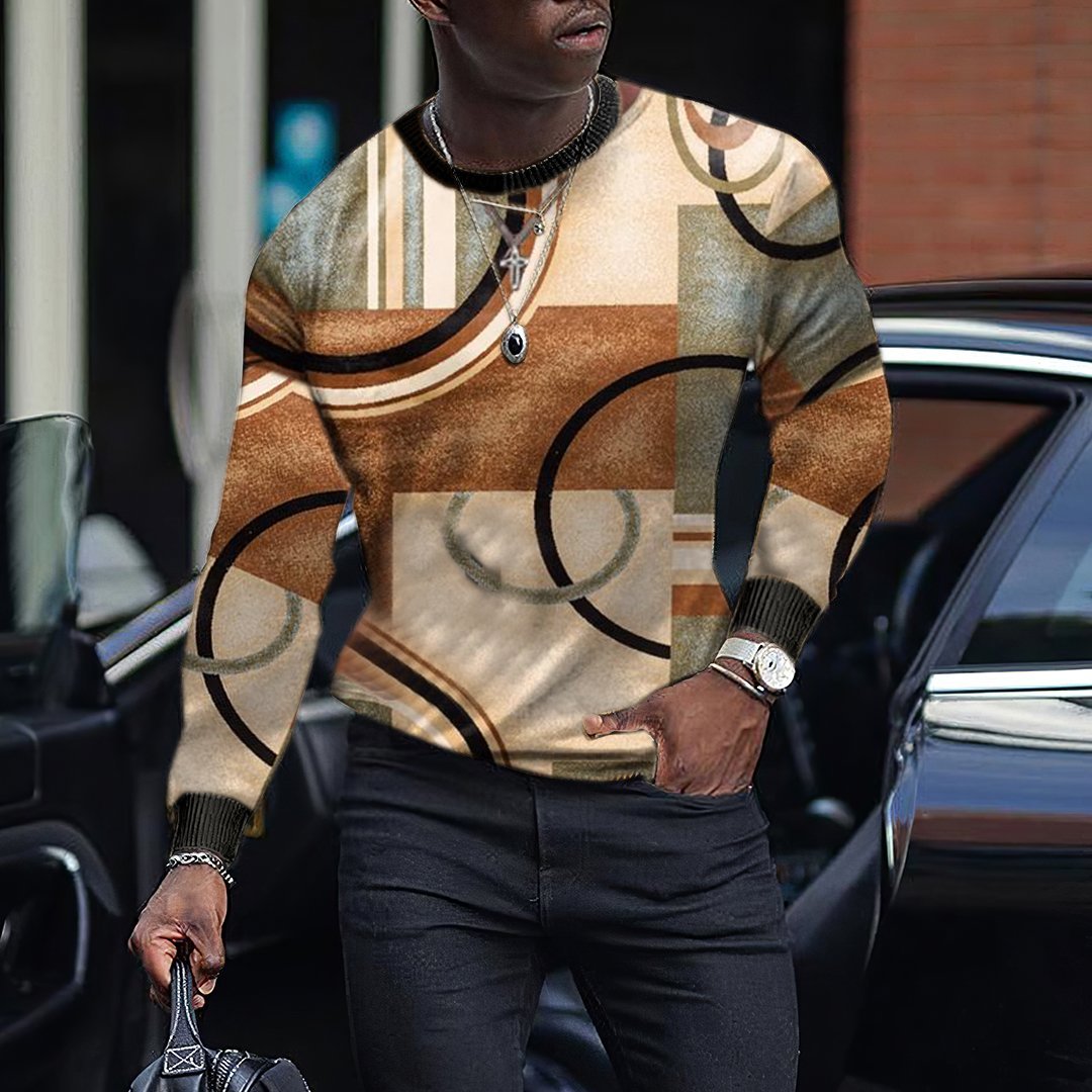 LONG SLEEVE FASHION CONTRAST COLOR ROUND NECK MEN'S TOP