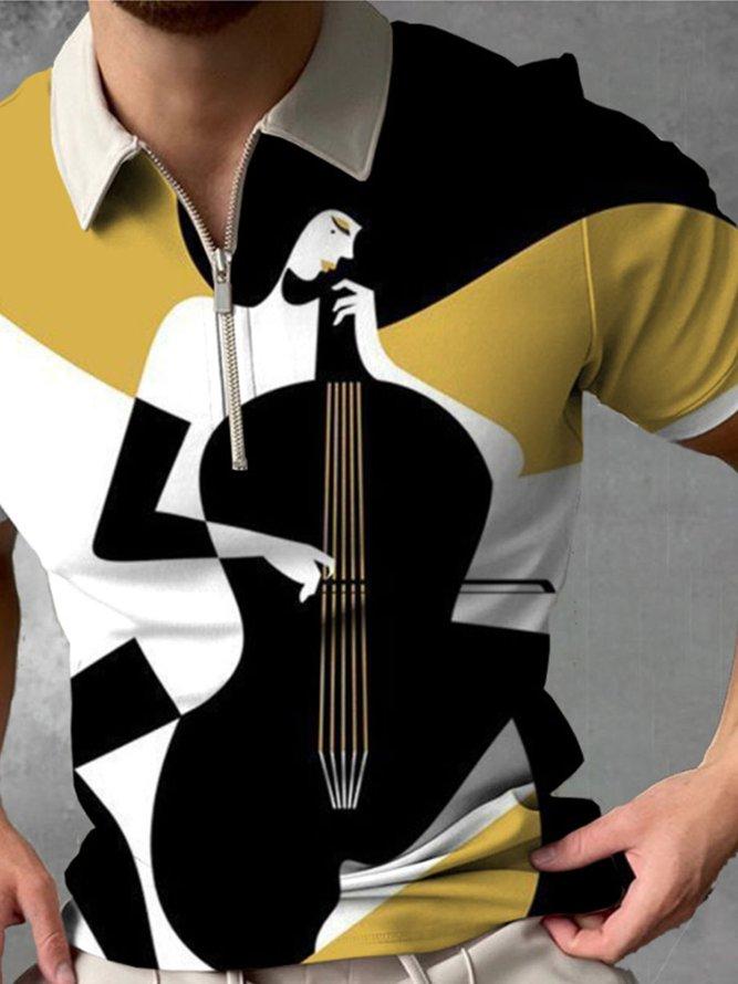 Men's Ten Violin Pattern Casual Short Sleeve POLO Shirt