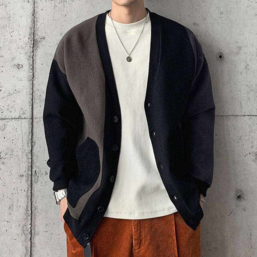 Men's Casual Knitted Cardigan Top Black XL