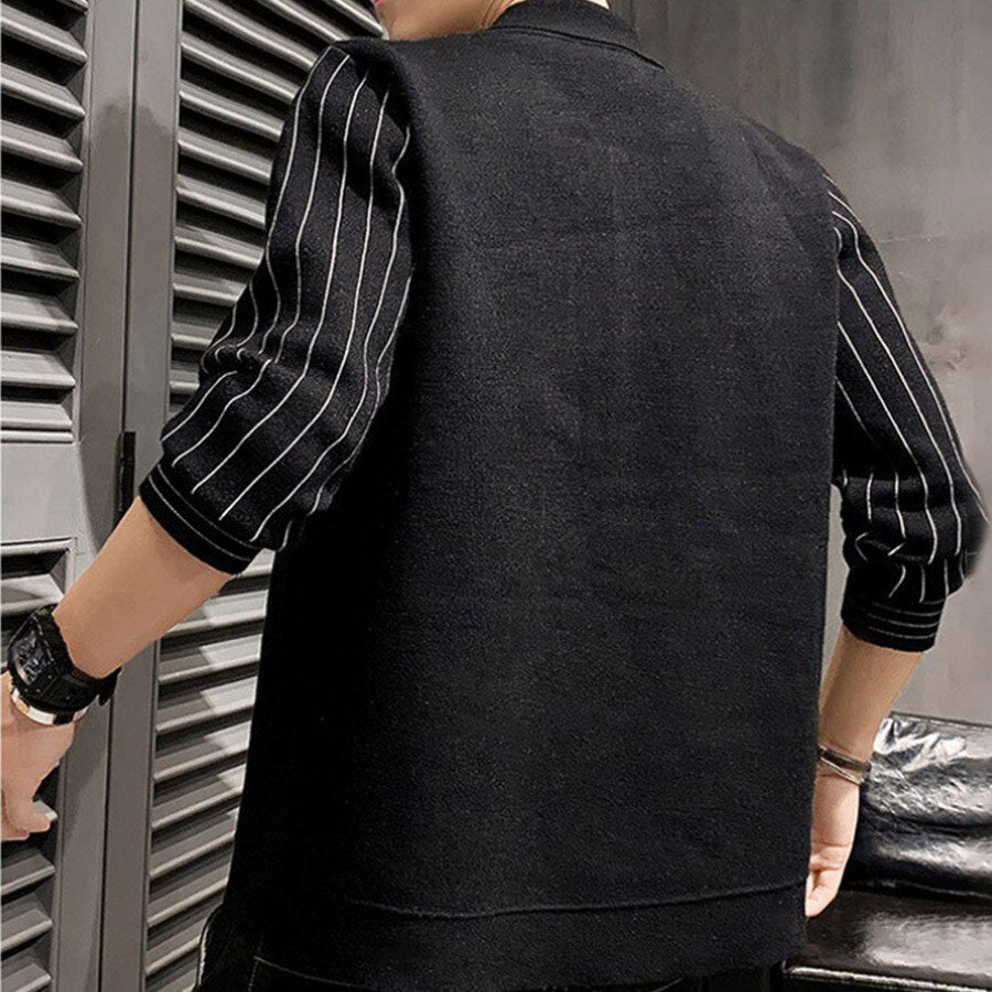Men's Casual Knitted Cardigan Top Black L