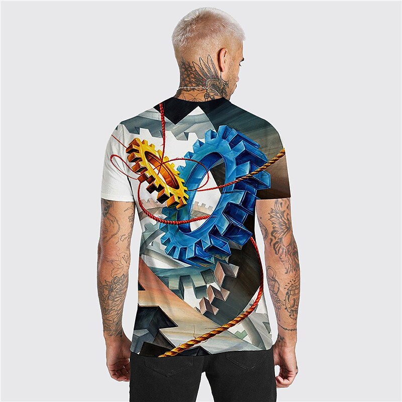 Men's Unisex T shirt 3D Print Graphic Prints Machine Crew Neck Street Blue XXXL