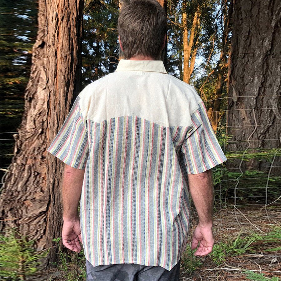 Men's Casual Lapel Short Sleeve Shirt T-Shirt Top Multicolor M