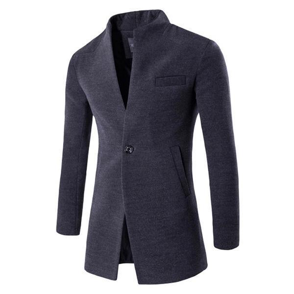 One Button Stand Collar Slim Fit Wool Coat