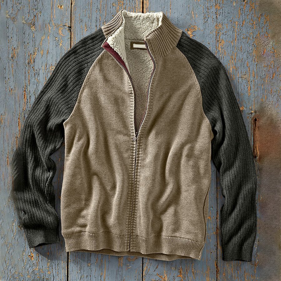 Men's Casual Knitted Warm Coat Khaki M