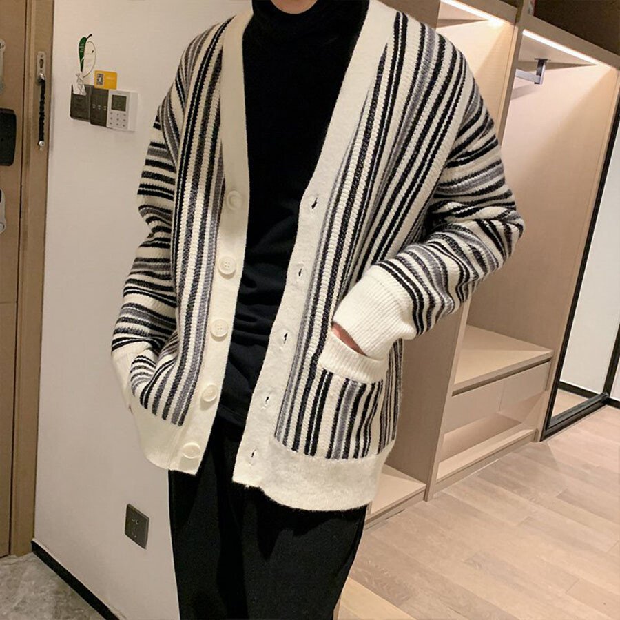 Men's Casual Knitted Cardigan Top White XL