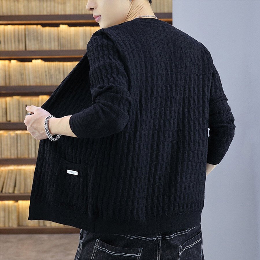 Men's Casual Knitted Cardigan Top Black XL