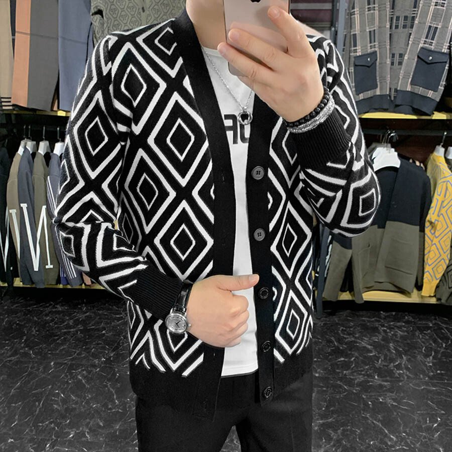 Men's Casual Knitted Cardigan Top White 3XL