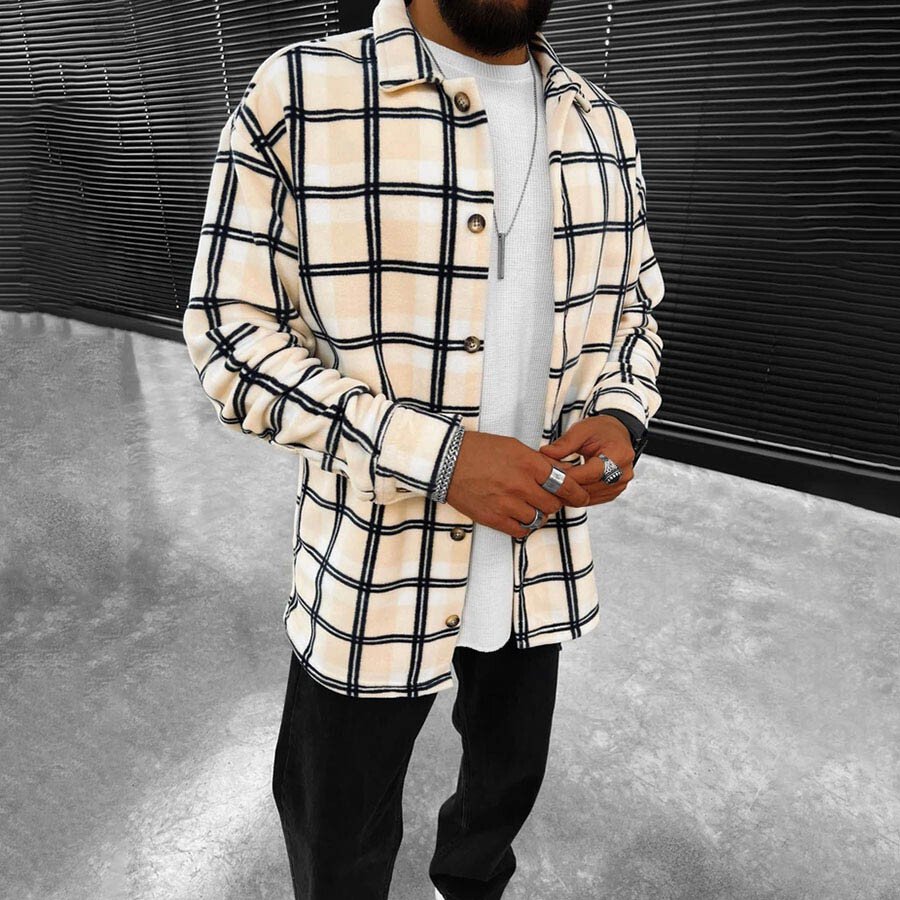 Men's Plaid Beige Casual Shirt As shown XL