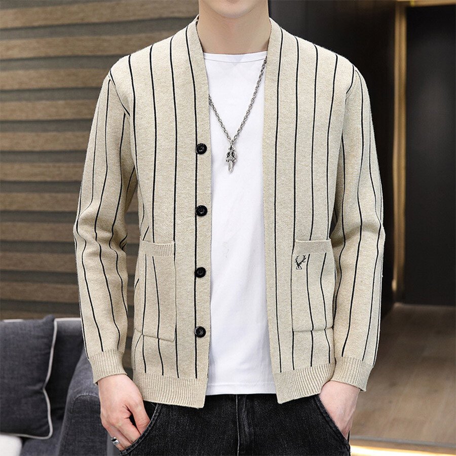 Men's Casual Knitted Cardigan Top Black L