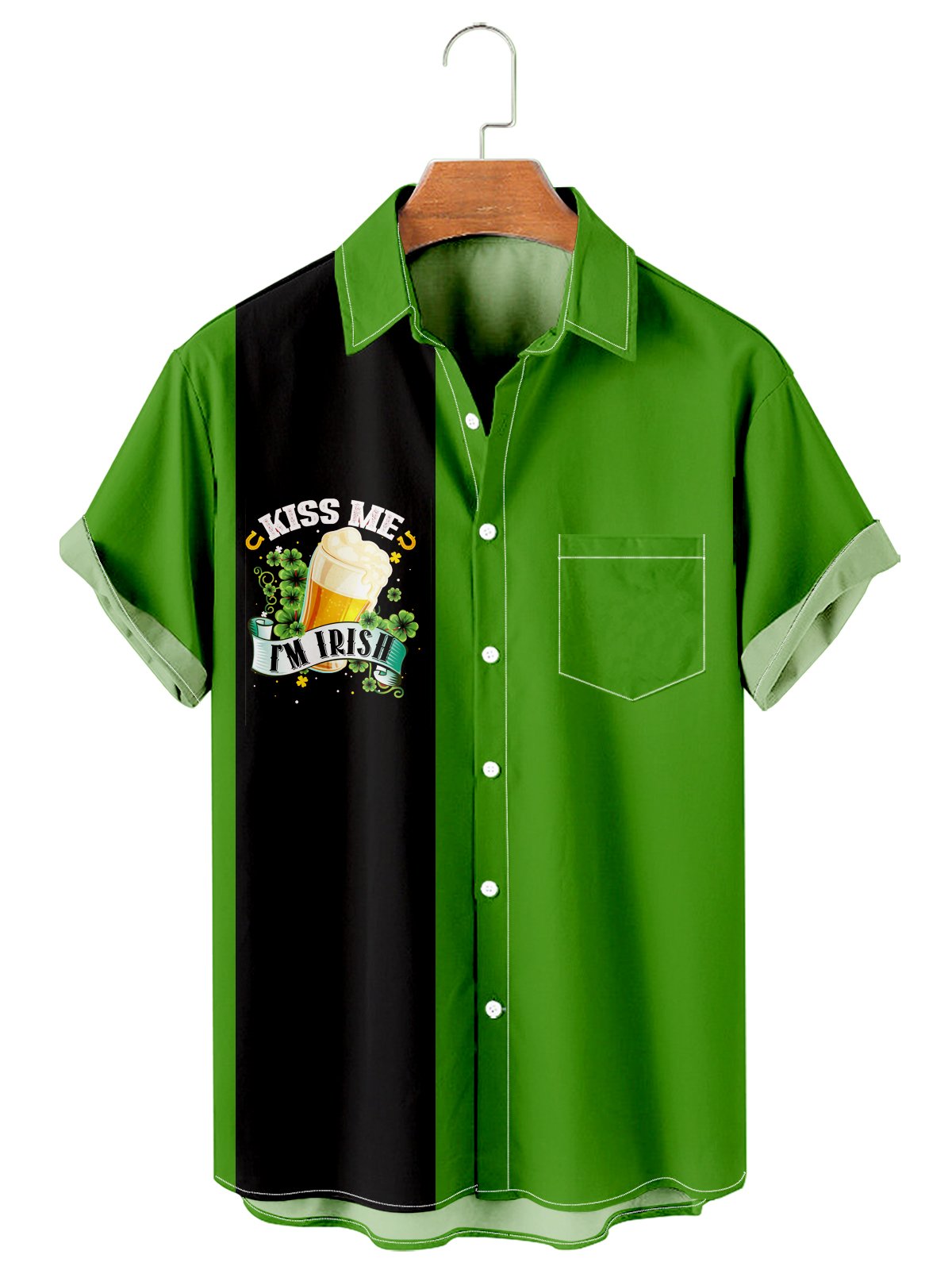 Simple St. Patrick's Day Clover Stitching Irish beer print Shirt