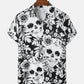 Mens All Over Skull Floral Print Lapel Short Sleeve Halloween Shirts