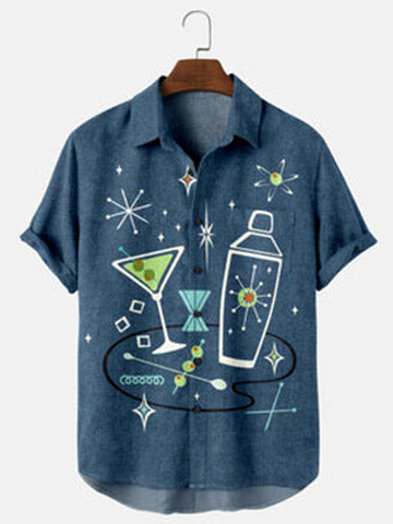 Men's cold drink color matching printed shirt