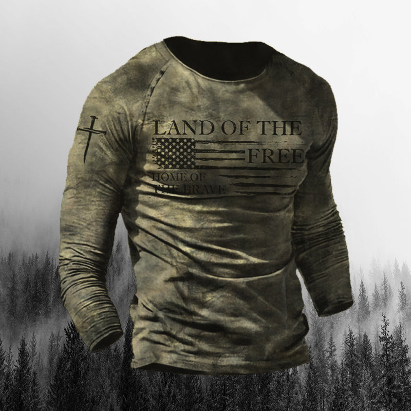 Men's Outdoor Land Of The Free Patriotic  Print Long Sleeve