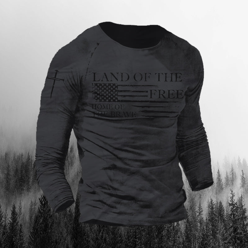 Men's Outdoor Land Of The Free Patriotic  Print Long Sleeve