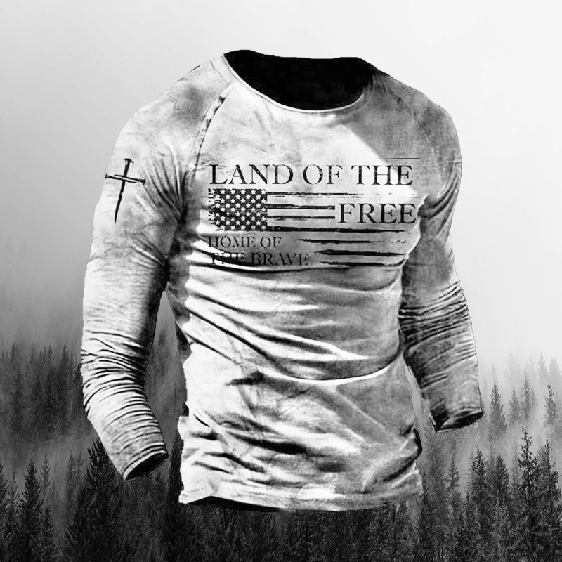 Men's Outdoor Land Of The Free Patriotic  Print Long Sleeve