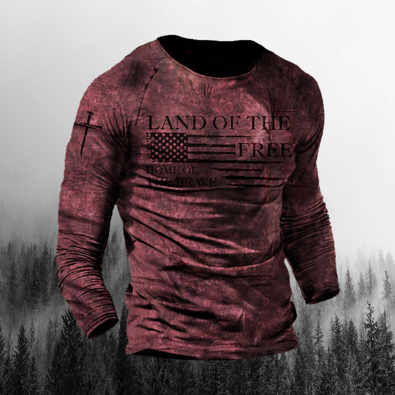 Men's Outdoor Land Of The Free Patriotic  Print Long Sleeve