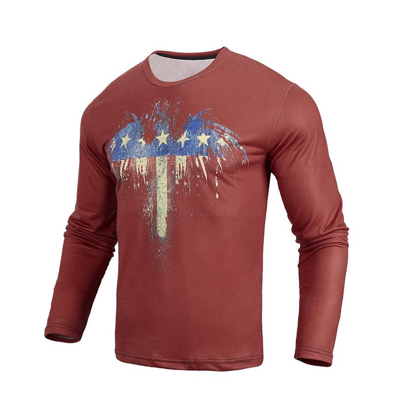 Men's Patriotic American Flag Graphic Long Sleeve T-shirts