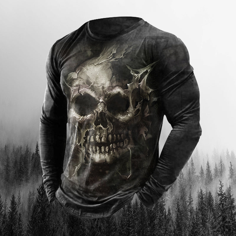 Mens Outdoor Skull 3D Crew Neck Long Sleeve