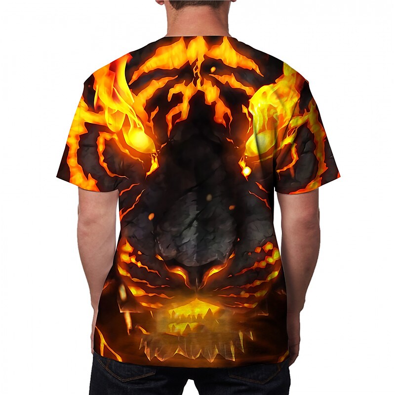 Men's Unisex T shirt 3D Print Graphic Prints Flame Crew Neck Daily Hol Orange M