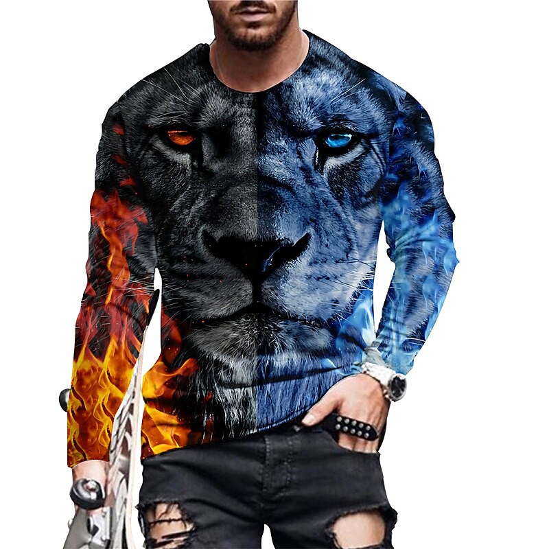 Men's Unisex T shirt 3D Print Graphic Prints Tiger Crew Neck Daily Hol Blue S