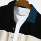 Mens Corduroy Color Block Panel Stitching Casual Long Sleeve Shirts