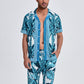 Mens Summer Holiday Revere Collar Tropical Leaf Pattern Baroque Two Piece Outfits