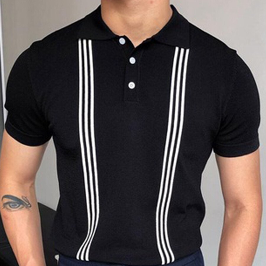 Men&#039;s Striped Short Sleeve Knit T-shirt Black M