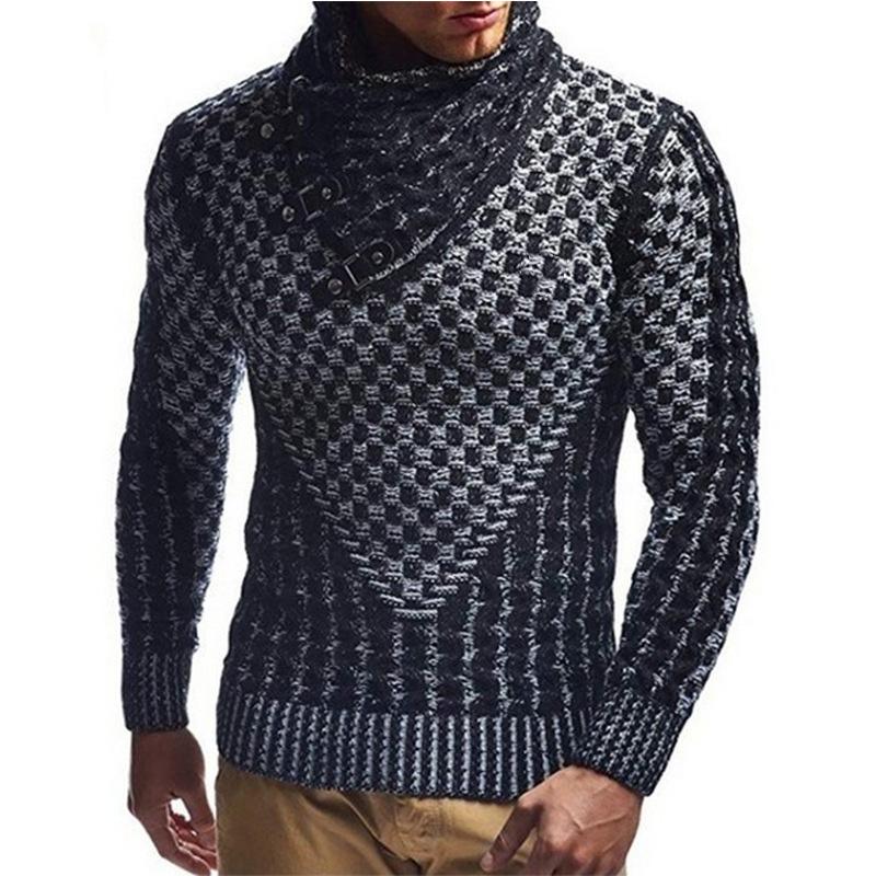 Men Plaid Knitted Turtleneck Sweater