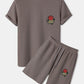 Mens Rose Embroidery Patched Knitted Short Sleeve T-Shirt & Shorts Casual Co-ords