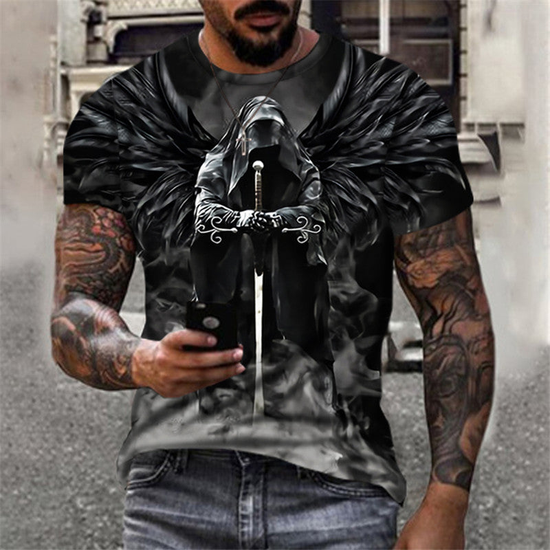 Men's 3D Abstract Print T-Shirt Black S